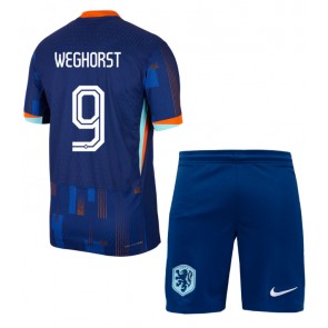 Holandsko Wout Weghorst #9 Dětské Venkovní dres komplet ME 2024 Krátký Rukáv (+ trenýrky)